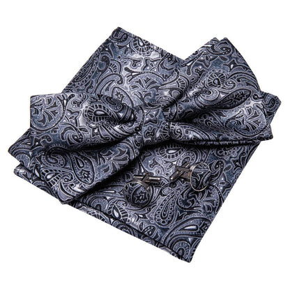Gray Black Paisley Bow Tie Set bow ties    - Sophisticated Gentlemen