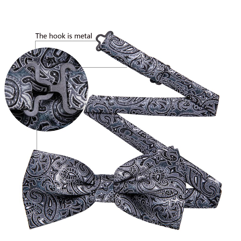 Gray Black Paisley Bow Tie Set bow ties    - Sophisticated Gentlemen