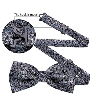 Gray Black Paisley Bow Tie Set bow ties    - Sophisticated Gentlemen