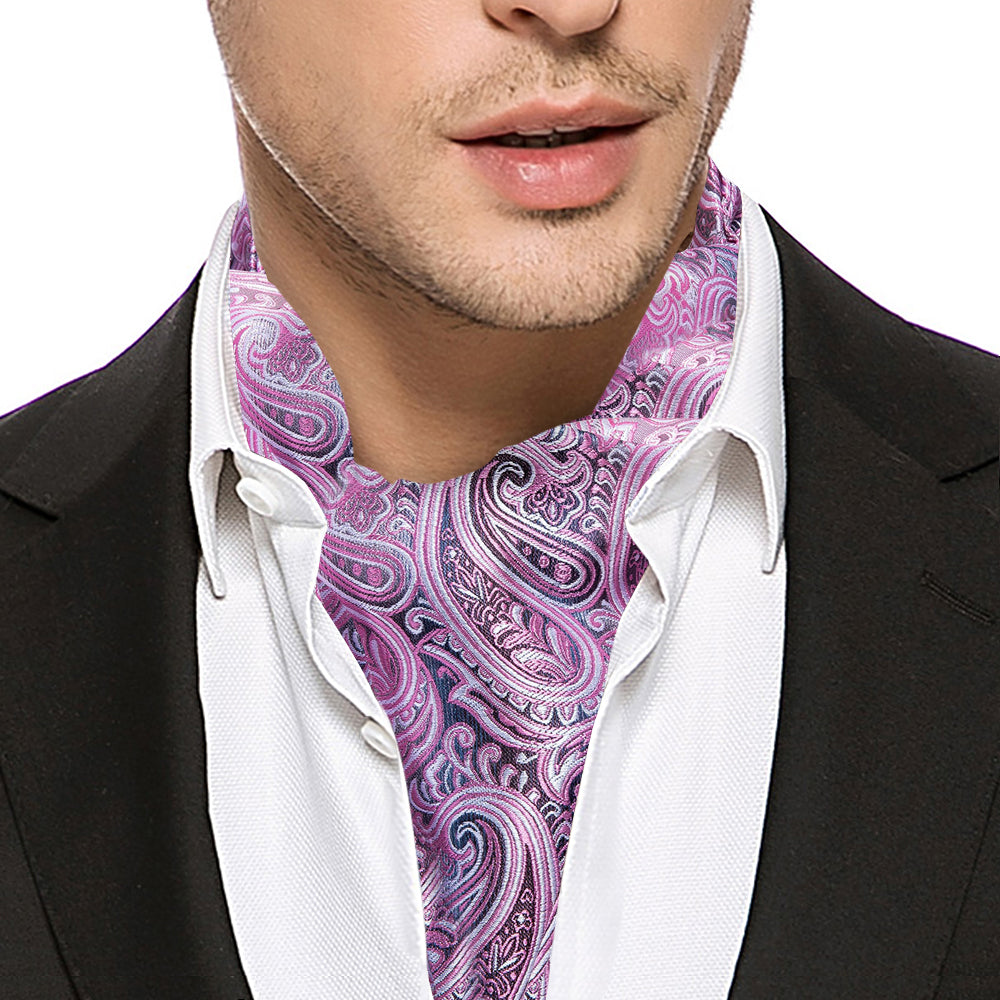 Pink Paisley Ascot, Pocket Square and Cufflinks ascot    - Sophisticated Gentlemen