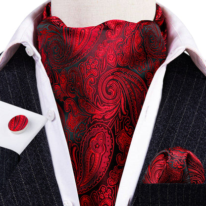 Red Paisley Ascot, Pocket Square and Cufflinks ascot    - Sophisticated Gentlemen