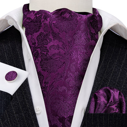 Purple Paisley Silk Ascot, Pocket Square and Cufflinks ascot    - Sophisticated Gentlemen