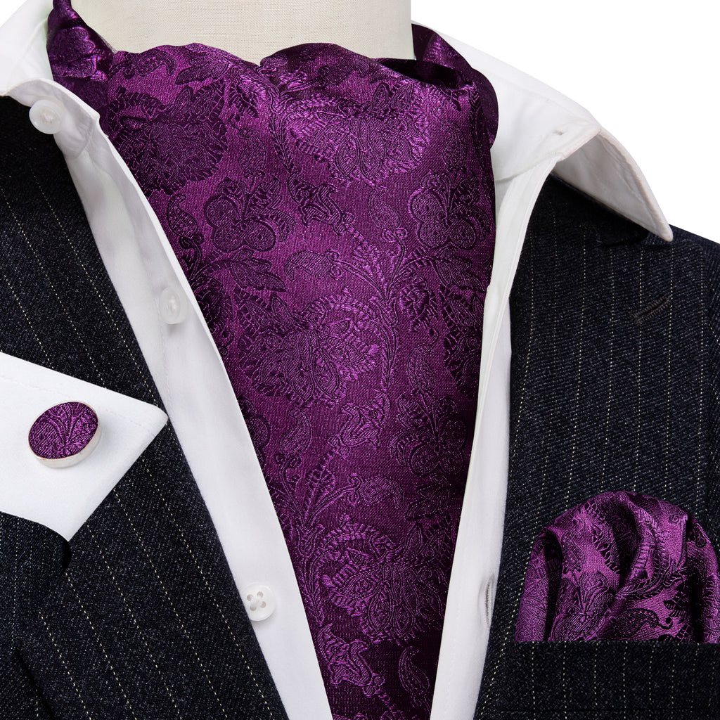 Purple Paisley Silk Ascot, Pocket Square and Cufflinks ascot    - Sophisticated Gentlemen