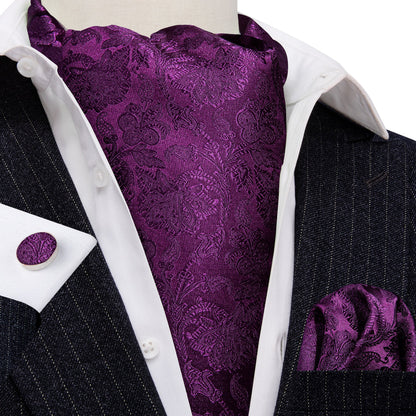Purple Paisley Silk Ascot, Pocket Square and Cufflinks ascot    - Sophisticated Gentlemen