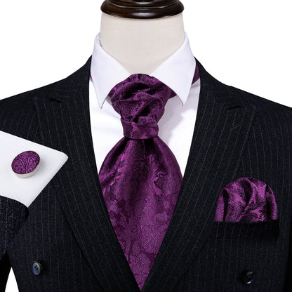 Purple Paisley Silk Ascot, Pocket Square and Cufflinks ascot    - Sophisticated Gentlemen