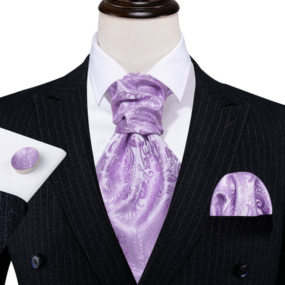 Purple Paisley Silk Ascot, Pocket Square and Cufflinks ascot    - Sophisticated Gentlemen