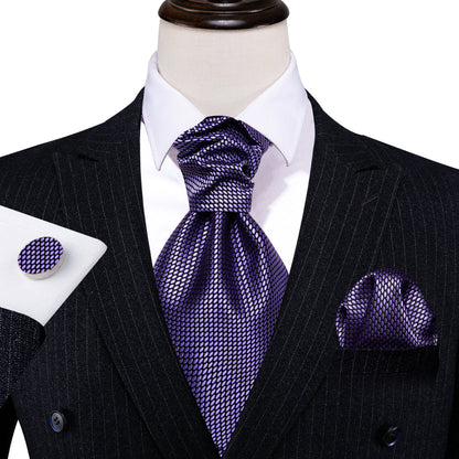 Purple Plaid Ascot, Pocket Square and Cufflinks ascot    - Sophisticated Gentlemen