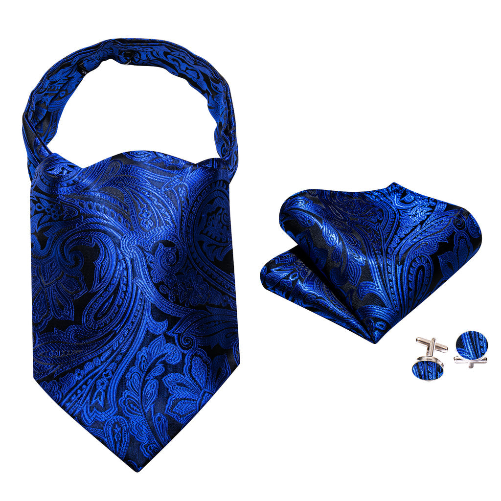 Blue Paisley Ascot, Pocket Square and Cufflinks ascot    - Sophisticated Gentlemen