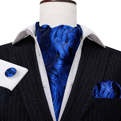 Blue Paisley Ascot, Pocket Square and Cufflinks ascot    - Sophisticated Gentlemen