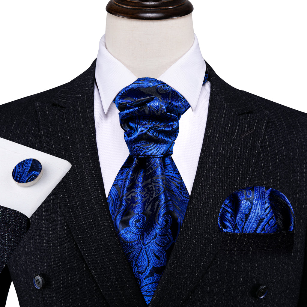 Blue Paisley Ascot, Pocket Square and Cufflinks ascot    - Sophisticated Gentlemen