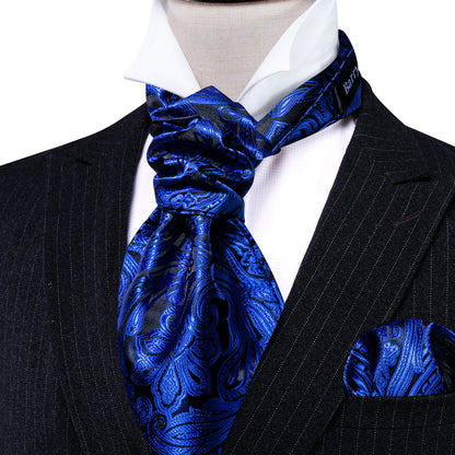 Blue Paisley Ascot, Pocket Square and Cufflinks ascot    - Sophisticated Gentlemen