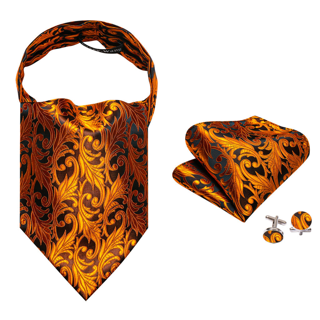Gold Paisley Ascot, Pocket Square and Cufflinks ascot    - Sophisticated Gentlemen