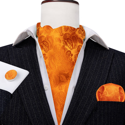 Orange Paisley Silk Ascot, Pocket Square and Cufflinks ascot    - Sophisticated Gentlemen