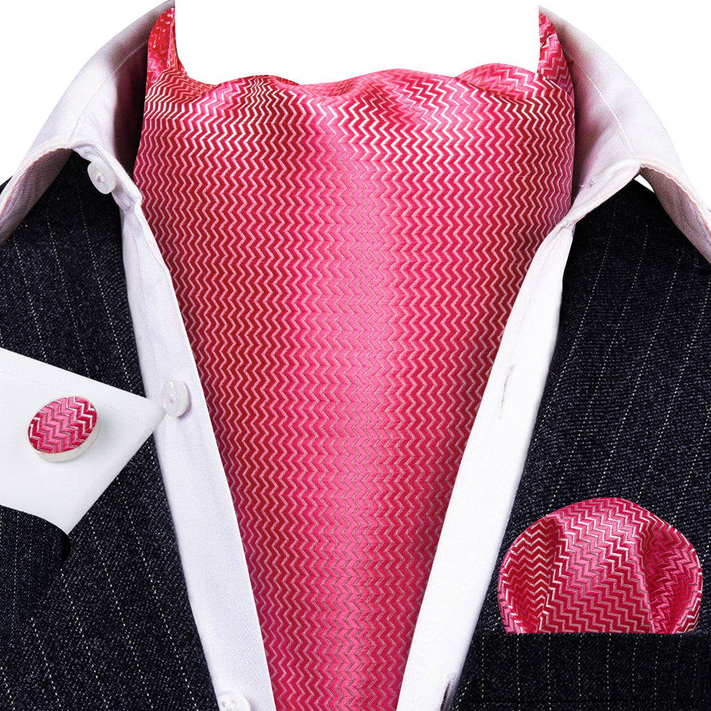 Pink Solid Silk Ascot, Pocket Square and Cufflinks ascot    - Sophisticated Gentlemen