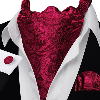 Red Paisley Silk Ascot, Pocket Square and Cufflinks ascot    - Sophisticated Gentlemen