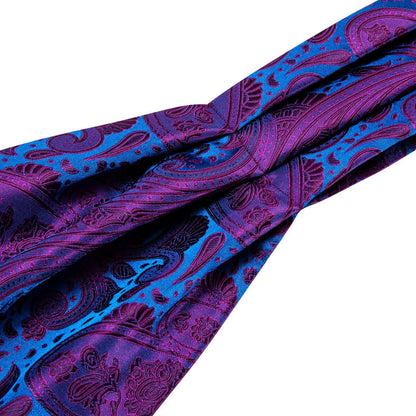 Purple Blue Paisley Silk Ascot, Pocket Square and Cufflinks ascot    - Sophisticated Gentlemen