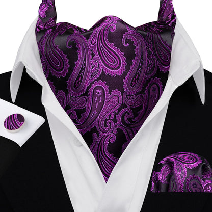 Purple Paisley Ascot, Pocket Square and Cufflinks ascot    - Sophisticated Gentlemen
