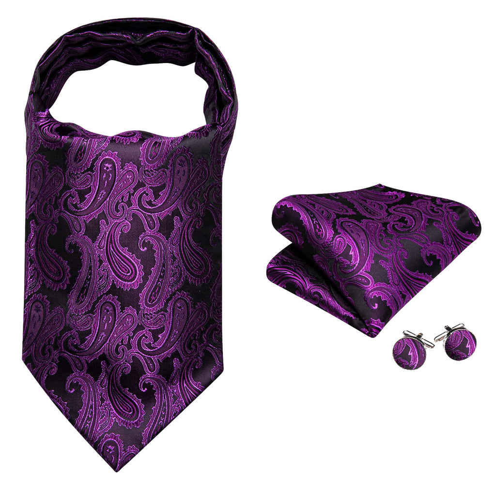 Purple Paisley Ascot, Pocket Square and Cufflinks ascot    - Sophisticated Gentlemen