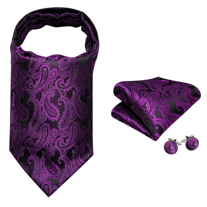 Purple Paisley Ascot, Pocket Square and Cufflinks ascot    - Sophisticated Gentlemen