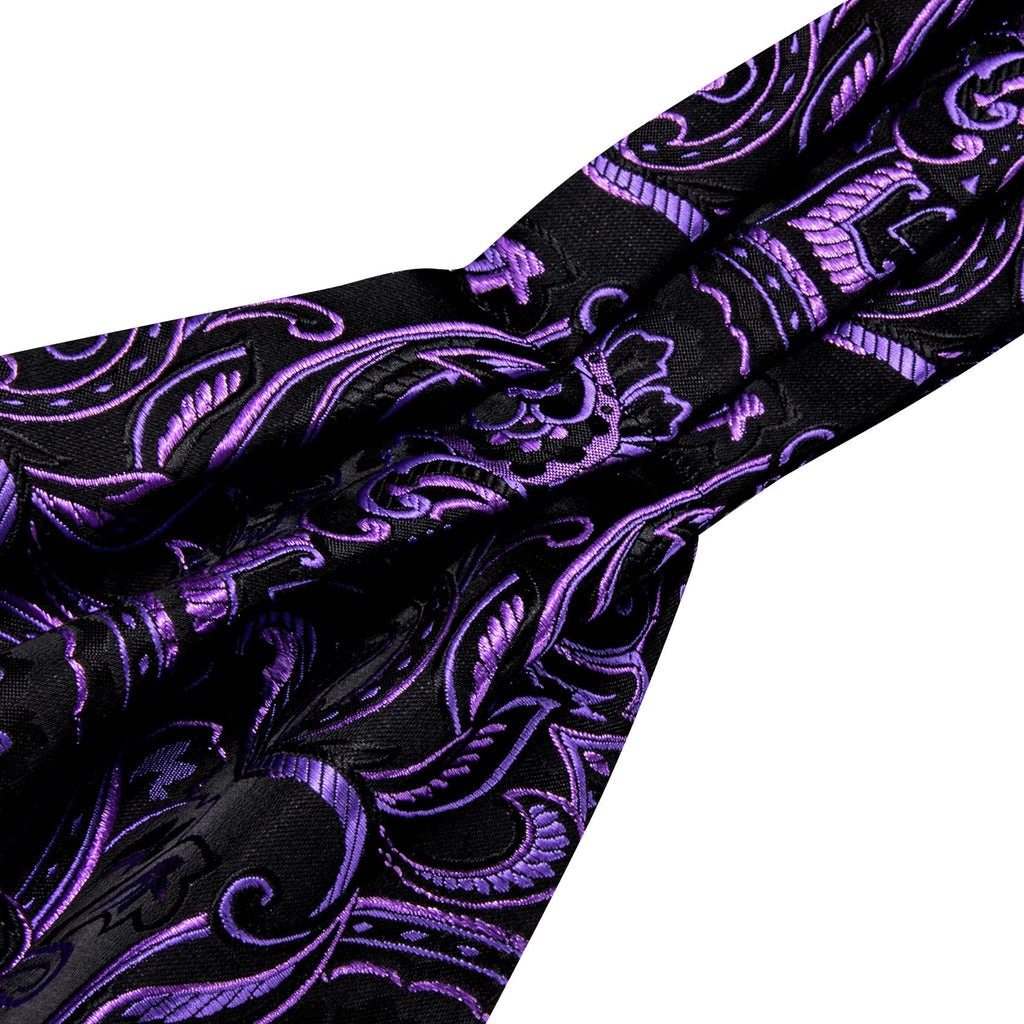 Black Purple Ascot, Pocket Square and Cufflinks ascot    - Sophisticated Gentlemen