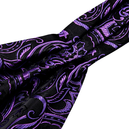 Black Purple Ascot, Pocket Square and Cufflinks ascot    - Sophisticated Gentlemen