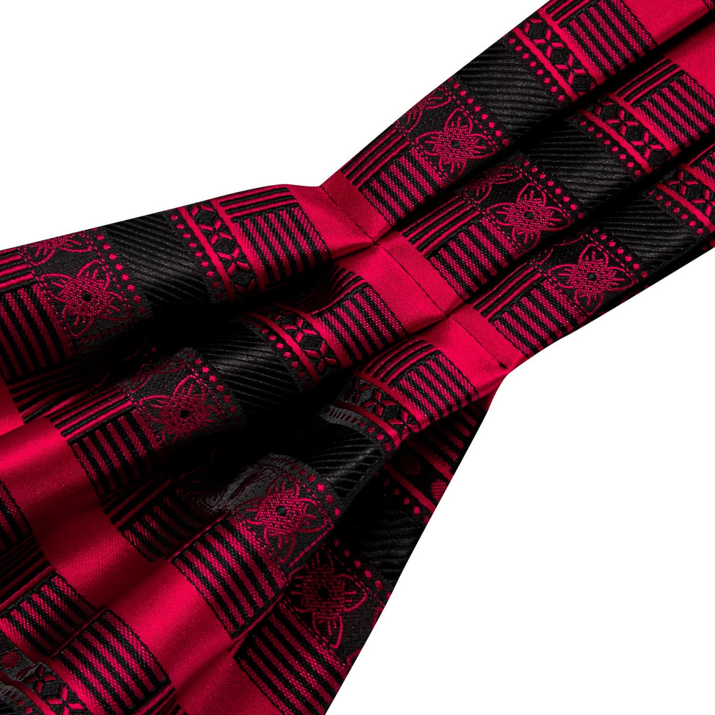Black Red Novelty Ascot, Pocket Square and Cufflinks ascot    - Sophisticated Gentlemen