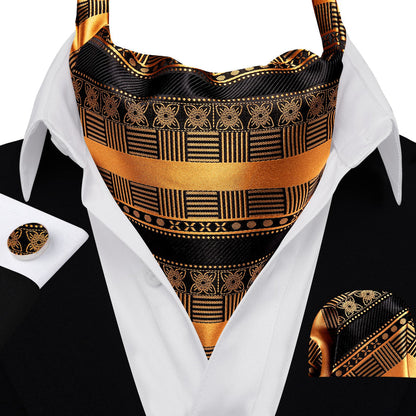 Black Gold Ascot, Pocket Square and Cufflinks ascot    - Sophisticated Gentlemen
