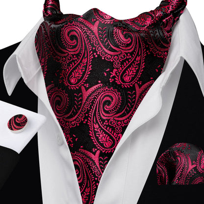 Red Black Blush Ascot, Pocket Square and Cufflinks ascot    - Sophisticated Gentlemen