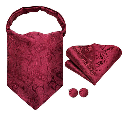 Fire Red Paisley 3-Piece Ascot Set Ascot    - Sophisticated Gentlemen