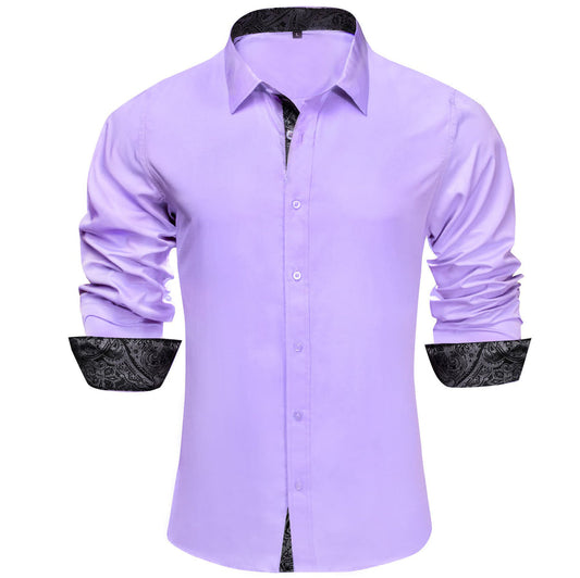 Lavender Purple Solid Splicing Silk Dress Shirt shirt S   - Sophisticated Gentlemen