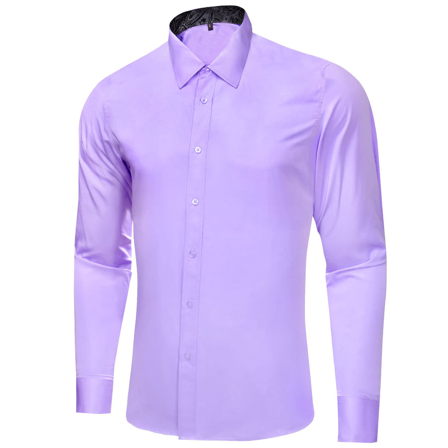Lavender Purple Solid Splicing Silk Dress Shirt shirt    - Sophisticated Gentlemen