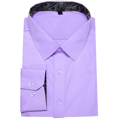 Lavender Purple Solid Splicing Silk Dress Shirt shirt    - Sophisticated Gentlemen