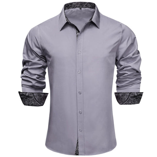 Gray Solid Splicing Paisley Silk Dress Shirt shirt S   - Sophisticated Gentlemen