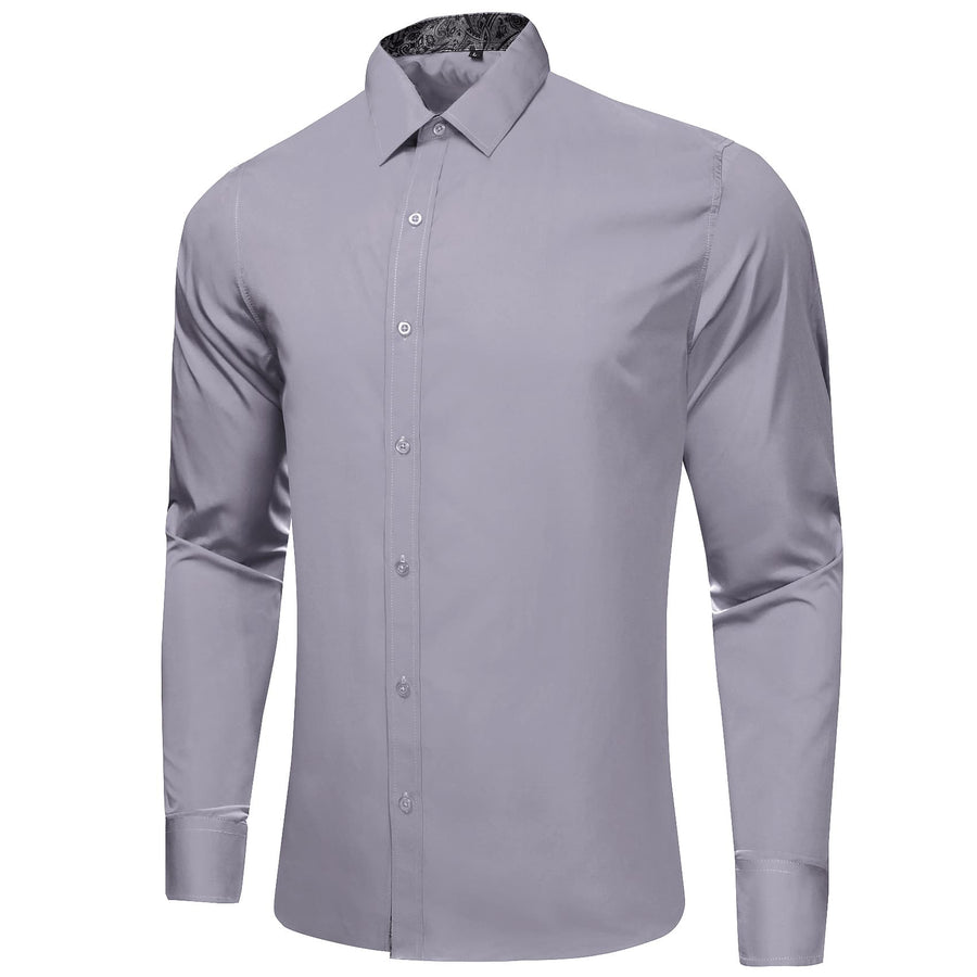 Gray Solid Splicing Paisley Silk Dress Shirt shirt    - Sophisticated Gentlemen