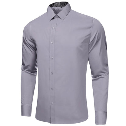 Gray Solid Splicing Paisley Silk Dress Shirt shirt    - Sophisticated Gentlemen