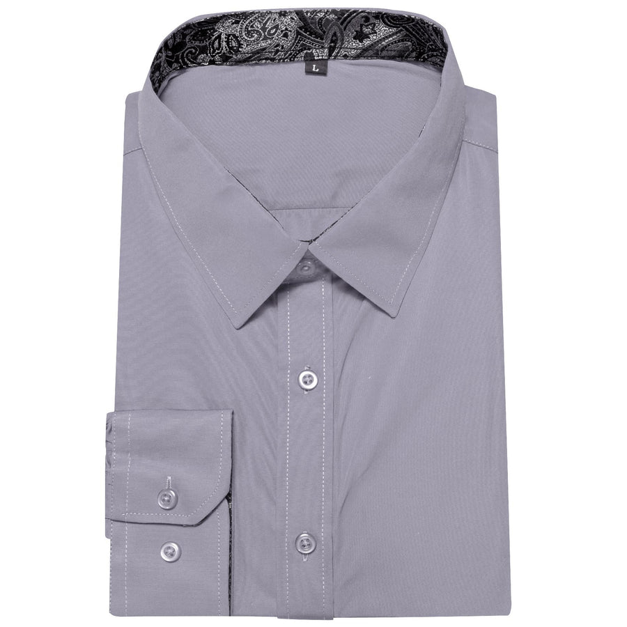 Gray Solid Splicing Paisley Silk Dress Shirt shirt    - Sophisticated Gentlemen