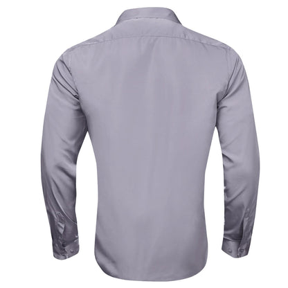 Gray Solid Splicing Paisley Silk Dress Shirt shirt    - Sophisticated Gentlemen