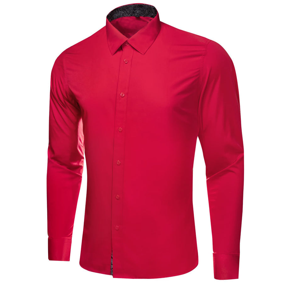 Red Solid Splicing Black Paisley Silk Dress Shirt shirt    - Sophisticated Gentlemen