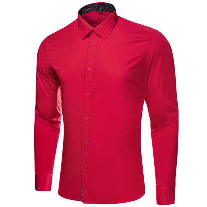 Red Solid Splicing Black Paisley Silk Dress Shirt shirt    - Sophisticated Gentlemen