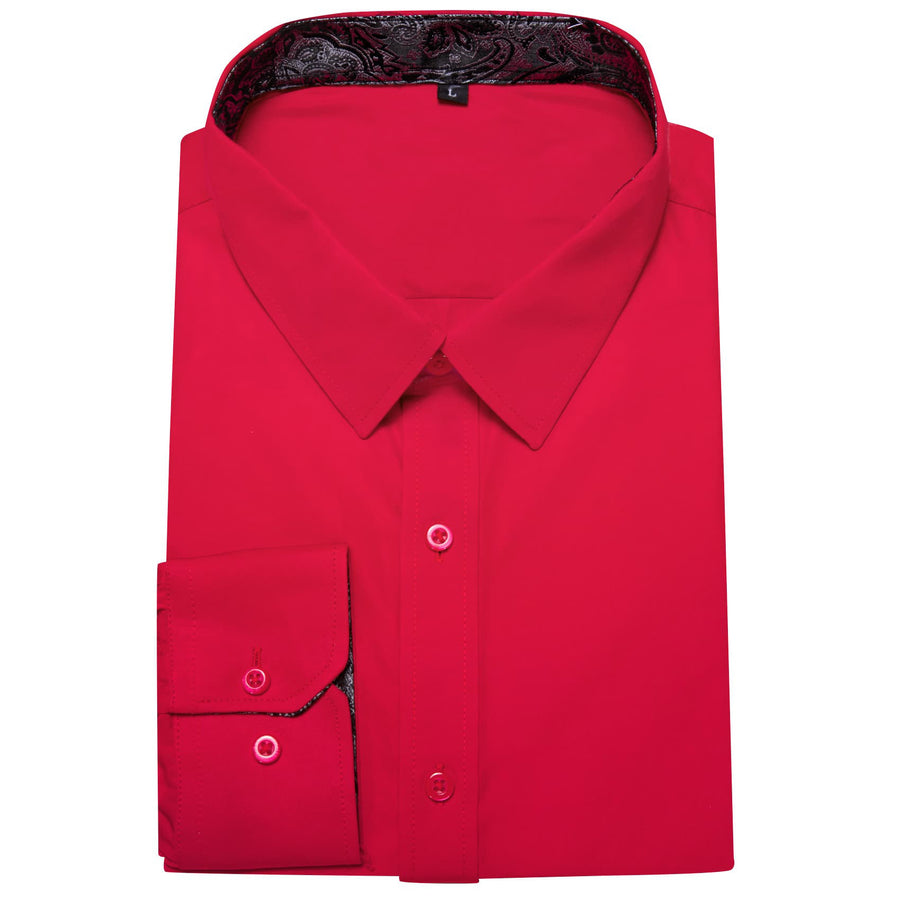 Red Solid Splicing Black Paisley Silk Dress Shirt shirt    - Sophisticated Gentlemen