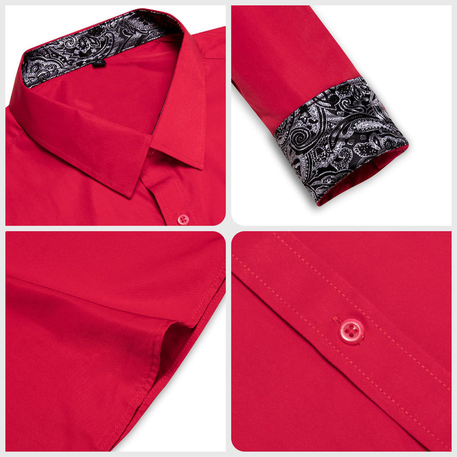 Red Solid Splicing Black Paisley Silk Dress Shirt shirt    - Sophisticated Gentlemen