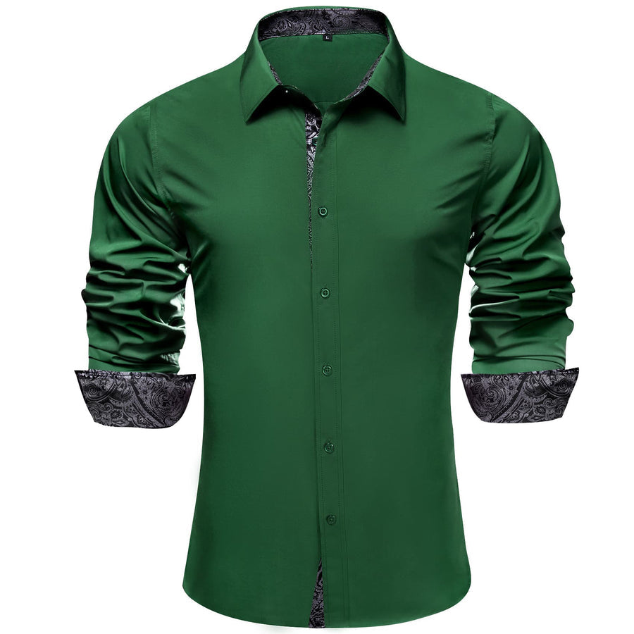 Green Solid Splicing Paisley Silk Dress Shirt shirt S   - Sophisticated Gentlemen