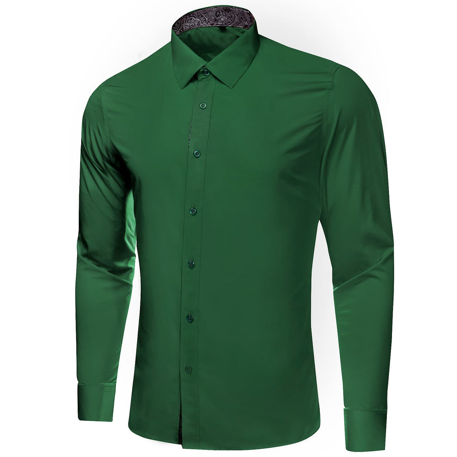 Green Solid Splicing Paisley Silk Dress Shirt shirt    - Sophisticated Gentlemen