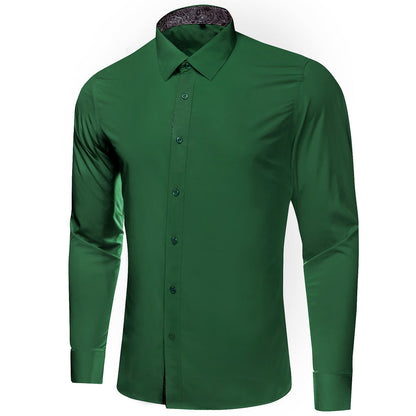 Green Solid Splicing Paisley Silk Dress Shirt shirt    - Sophisticated Gentlemen