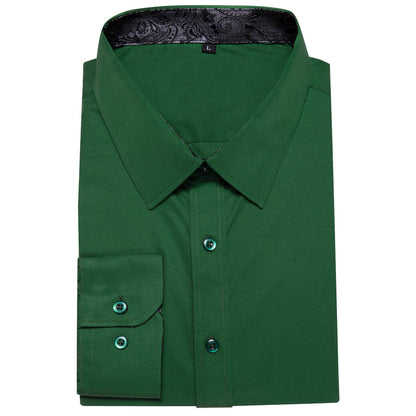 Green Solid Splicing Paisley Silk Dress Shirt shirt    - Sophisticated Gentlemen