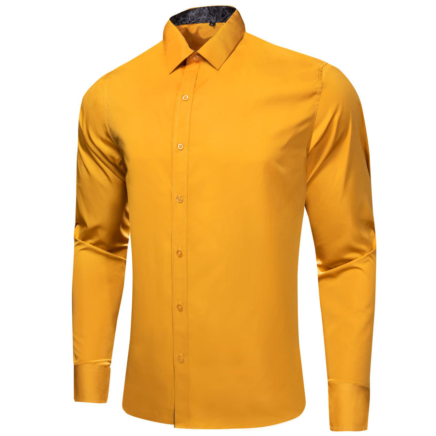 Yellow Solid Splicing Paisley Silk Dress Shirt shirt    - Sophisticated Gentlemen
