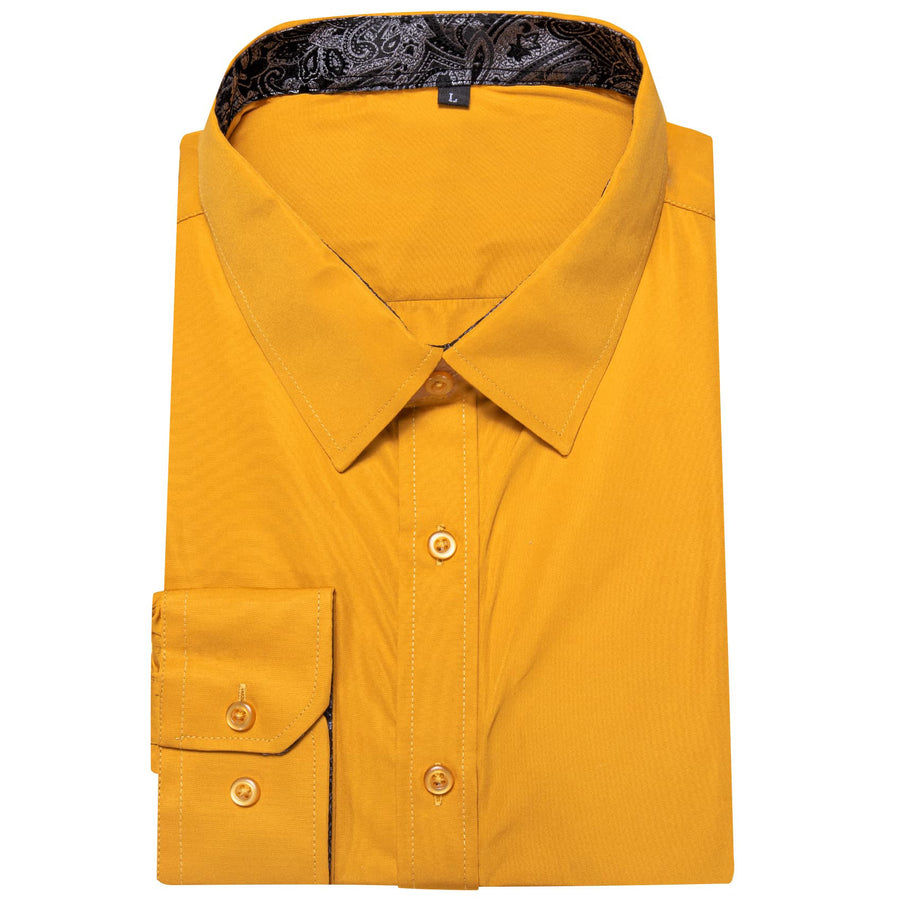 Yellow Solid Splicing Paisley Silk Dress Shirt shirt    - Sophisticated Gentlemen