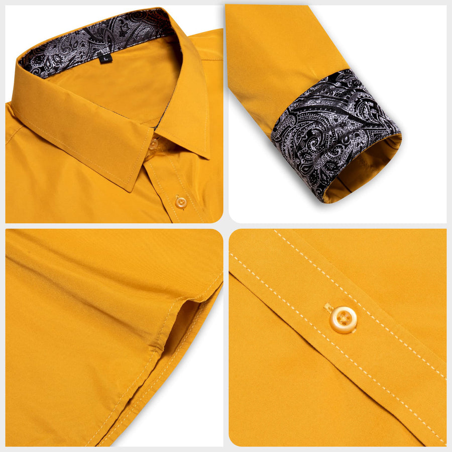 Yellow Solid Splicing Paisley Silk Dress Shirt shirt    - Sophisticated Gentlemen