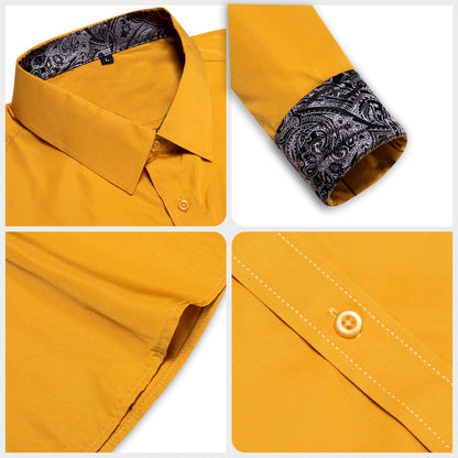 Yellow Solid Splicing Paisley Silk Dress Shirt shirt    - Sophisticated Gentlemen