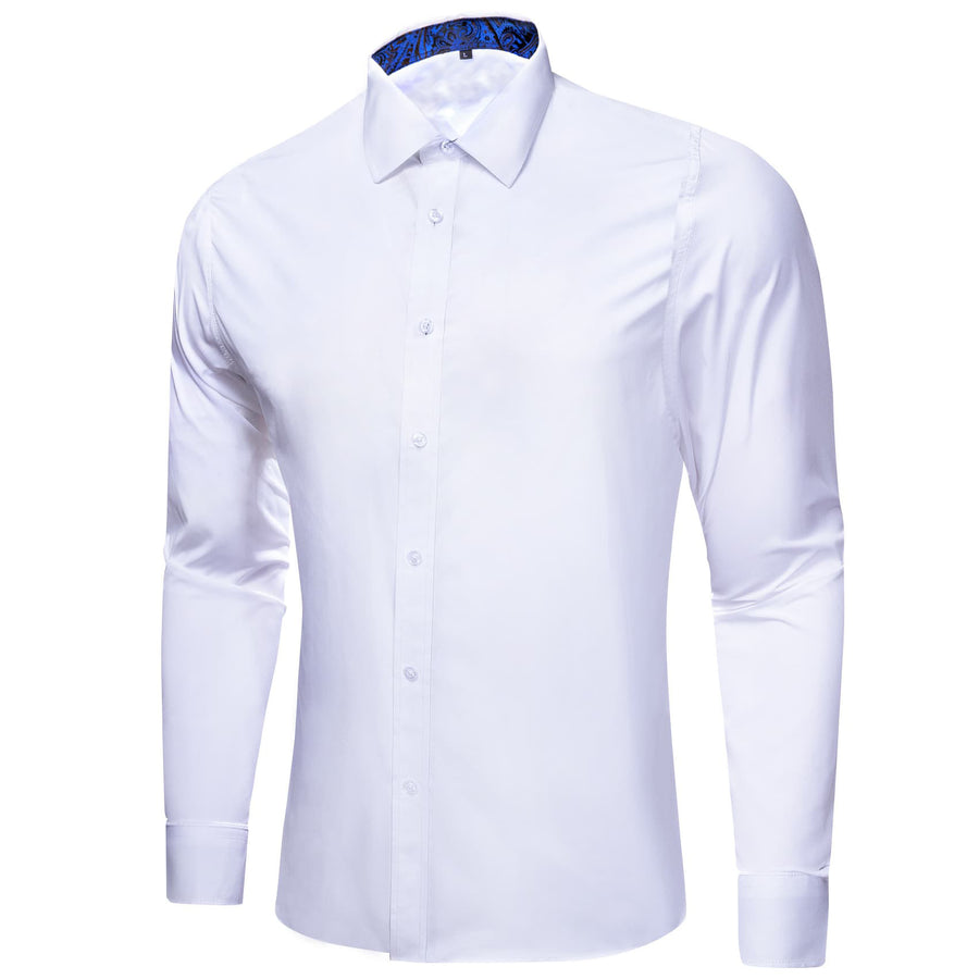 White Solid Splicing Blue Paisley Silk Dress Shirt shirt    - Sophisticated Gentlemen